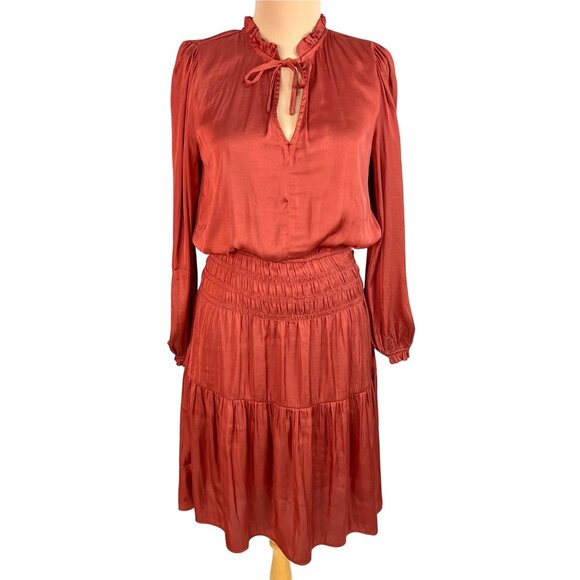 Grade & Gather Rust Smocked Drop Waist Peasant Gypsy Dress Size S Feminine - Picture 2 of 12